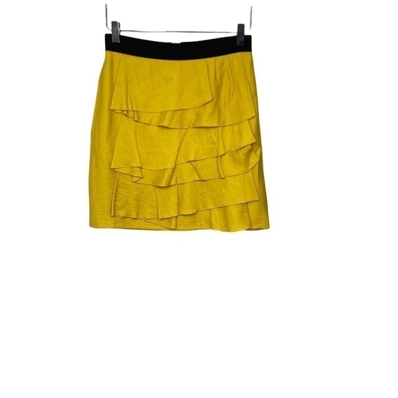 BCBGMaxAzria Mustard Layered Skirt Black Elastic Waist Lined Side Pockets Sz 0 - Picture 4 of 11